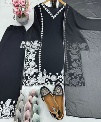 Designer Party wear Fancy Embroidery Work Top, Palazzo, Dupatta set