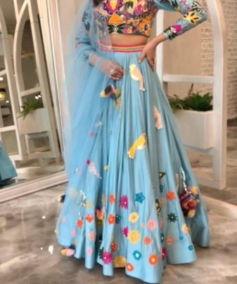 Designer Party Wear Heavy Georgette Chine Sequnce Work Lehengas With Heavy Net Dupatta