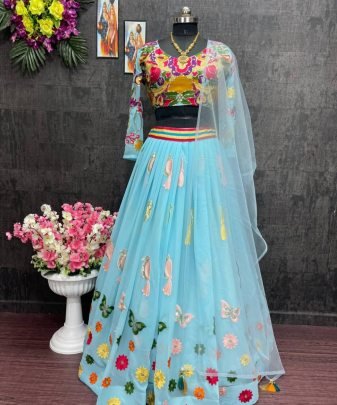 Designer Party Wear Heavy Georgette Chine Sequnce Work Lehengas With Heavy Net Dupatta