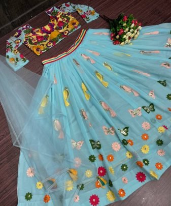 Designer Party Wear Heavy Georgette Chine Sequnce Work Lehengas With Heavy Net Dupatta