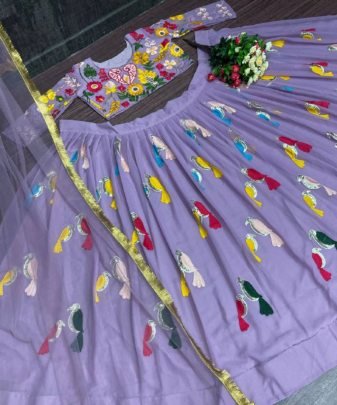 Designer Party Wear Heavy Georgette Chine Sequnce Work Lehengas With Heavy Net Dupatta