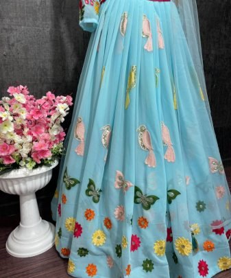 Designer Party Wear Heavy Georgette Chine Sequnce Work Lehengas With Heavy Net Dupatta