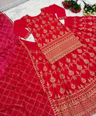 Designer Wear Heavy Chine Stitch Work Top Lehengas With Dupatta