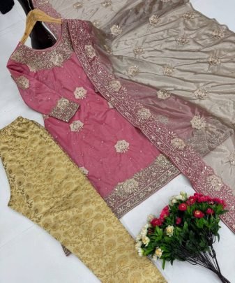 Designer Wear Heavy Party Wear Top With Jacquard Plazzo