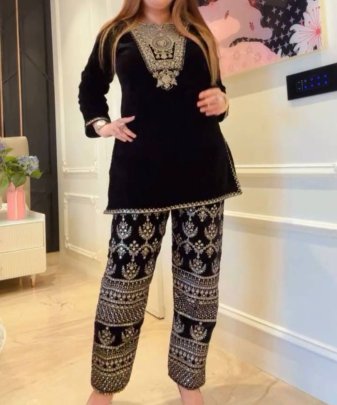 Designer Wear Heavy Viscose Velvet Top With Heavy Work Plazzo