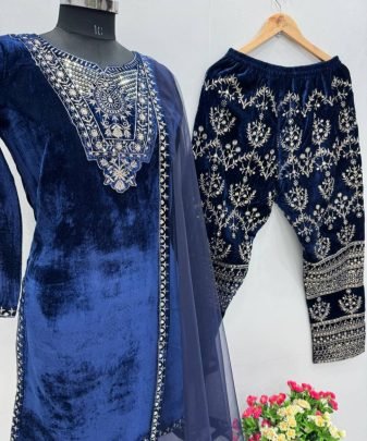 Designer Wear Heavy Viscose Velvet Top With Heavy Work Plazzo