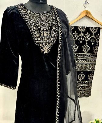 Designer Wear Heavy Viscose Velvet Top With Heavy Work Plazzo