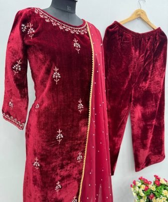 Designer Wear Heavy Viscose Velvet Top With Heavy Work Plazzo