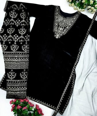 Designer Wear Heavy Viscose Velvet Top With Heavy Work Plazzo