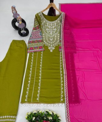 Designer Wear Vichitra Silk Embroidered Sequence Work Salwar Suit Set