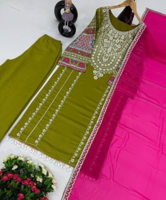 Designer Wear Vichitra Silk Embroidered Sequence Work Salwar Suit Set