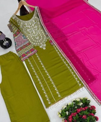 Designer Wear Vichitra Silk Embroidered Sequence Work Salwar Suit Set
