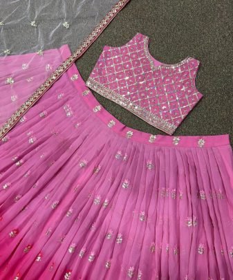 Launching Bridal Wear Fuax Georgette Heavy Embroidered 5mm Sequence Work Lehengas Available In Two Color