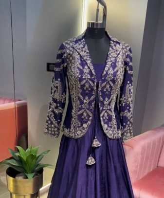 Lunching New Designer Wear  Heavy Chinon Embroidery Sequence Work Koti With Gown