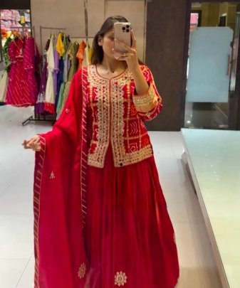 Lunching New Designer Wear  Heavy Chinon Embroidery Coding Sequence Work Top With Lehengas