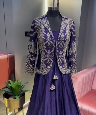 Lunching New Designer Wear  Heavy Chinon Embroidery Sequence Work Koti With Gown