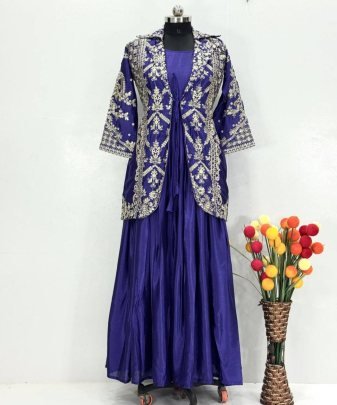 Lunching New Designer Wear  Heavy Chinon Embroidery Sequence Work Koti With Gown