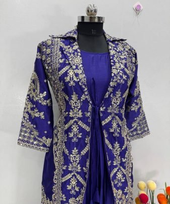 Lunching New Designer Wear  Heavy Chinon Embroidery Sequence Work Koti With Gown