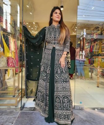 Lunching New Designer Wear Koti Heavy Chine Stitch Work With Lehengas