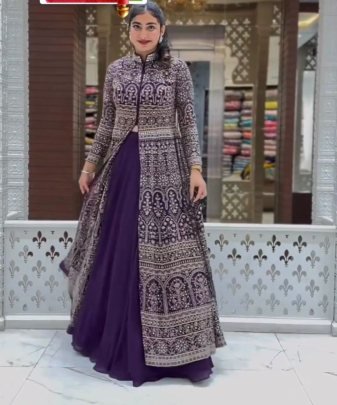 Lunching New Designer Wear Koti Heavy Chine Stitch Work With Lehengas