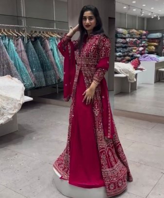 Lunching New Designer Wear Koti Heavy Chine Stitch Work With Lehengas