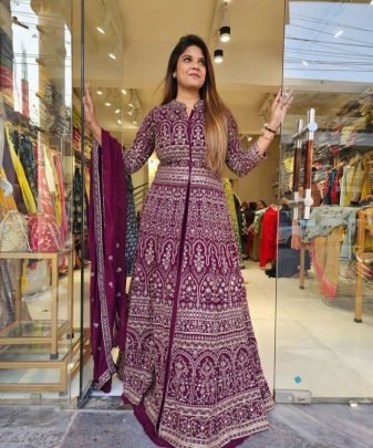 Lunching New Designer Wear Koti Heavy Chine Stitch Work With Lehengas