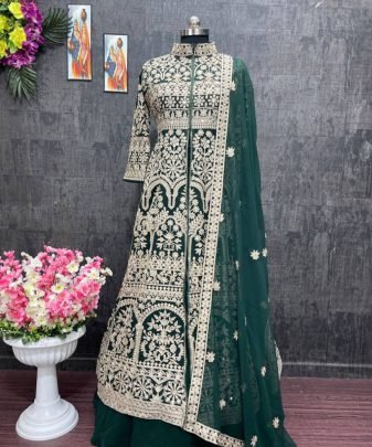 Lunching New Designer Wear Koti Heavy Chine Stitch Work With Lehengas