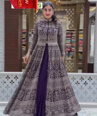 Lunching New Designer Wear Koti Heavy Chine Stitch Work With Lehengas