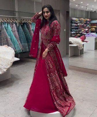 Lunching New Designer Wear Koti Heavy Chine Stitch Work With Lehengas