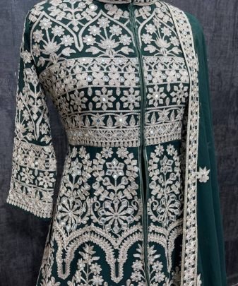 Lunching New Designer Wear Koti Heavy Chine Stitch Work With Lehengas