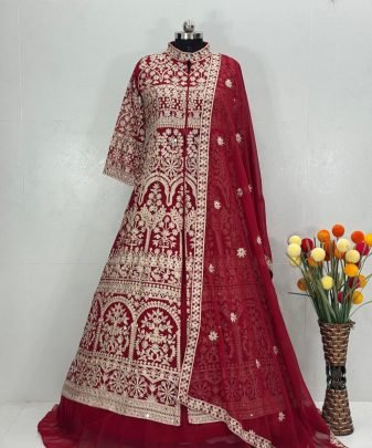 Lunching New Designer Wear Koti Heavy Chine Stitch Work With Lehengas