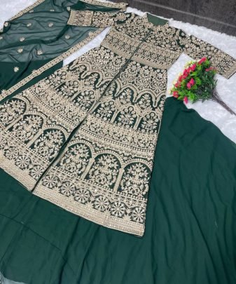 Lunching New Designer Wear Koti Heavy Chine Stitch Work With Lehengas