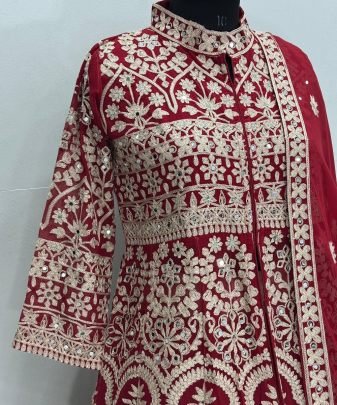 Lunching New Designer Wear Koti Heavy Chine Stitch Work With Lehengas