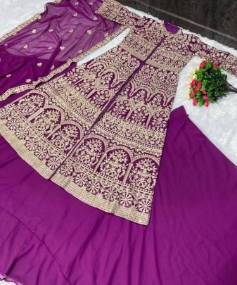 Lunching New Designer Wear Koti Heavy Chine Stitch Work With Lehengas