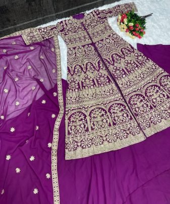 Lunching New Designer Wear Koti Heavy Chine Stitch Work With Lehengas