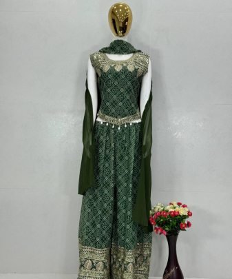 Lunching New Party Wear  Top Palazzo And Dupatta Suit Set