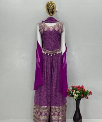 Lunching New Party Wear  Top Palazzo And Dupatta Suit Set