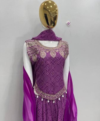 Lunching New Party Wear  Top Palazzo And Dupatta Suit Set