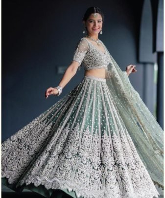 New Designer Bridal Wear Heavy Chine Sequnce Work Lehengas Choli With Dupatta