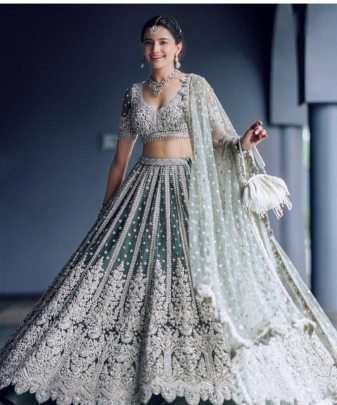 New Designer Bridal Wear Heavy Chine Sequnce Work Lehengas Choli With Dupatta