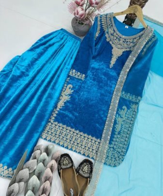 New Designer Embroidery Chine  Sequence Work  With Fancy Top Palazzo Dupatta Set