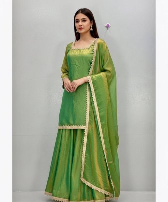 New Designer Embroidery Coding Work  With Fancy Top Palazzo Dupatta Set