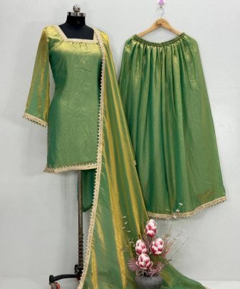 New Designer Embroidery Coding Work  With Fancy Top Palazzo Dupatta Set