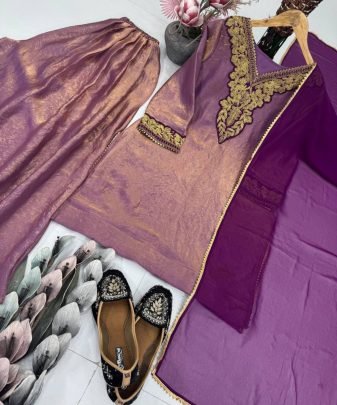 New Designer Embroidery Coding Work  With Fancy Top Palazzo Dupatta Set