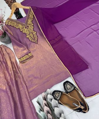 New Designer Embroidery Coding Work  With Fancy Top Palazzo Dupatta Set