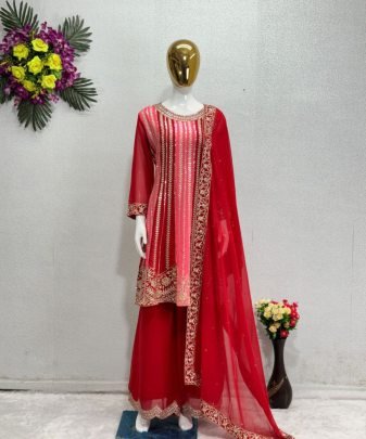 New Designer Embroidery Sequences Work Top With Palazzo