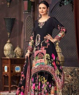 New Designer Heavy Fuax Georgette Digital Print Hand Work Fancy Salwar Suit