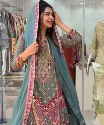 New Designer Heavy Fuax Georgette Digital Print Hand Work Fancy Salwar Suit