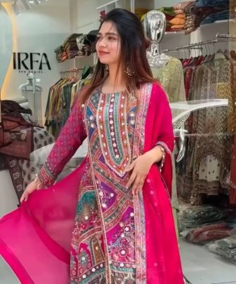 New Designer Heavy Fuax Georgette Digital Print Hand Work Fancy Salwar Suit