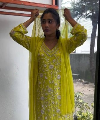 New Designer Heavy Fuax Georgette  Chine Sequence Work Pakistani  Suit